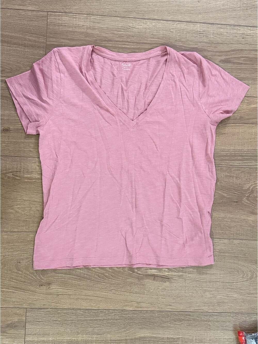 J.Crew Vintage Cotton V-Neck T-Shirt Pink Short Sleeve Slub Tee Womens XS